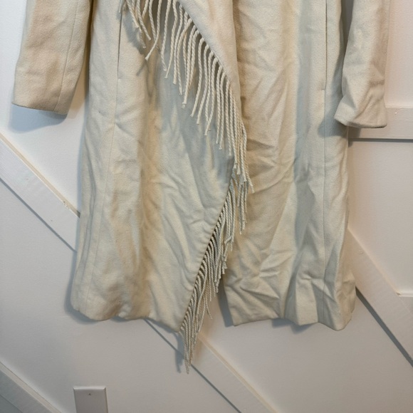 Milly Fringe Trim Long Sleeve Wool Blend Chunky Coat Cream Sz Small - Picture 4 of 8